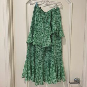 Green tiered midi skirt